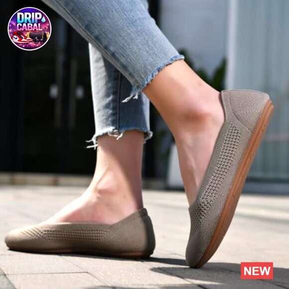 Knit Ballet Flats with Memory Foam, Slip-On Walking Shoes